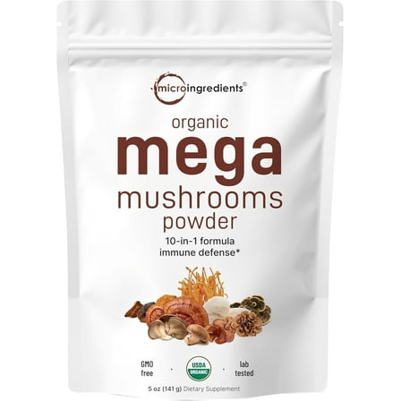 Micro Ingredients Organic Mega 10-in-1 Mushroom Complex Powder, 5 Ounce | Chaga, Lion’s Mane, Cordyceps & More for Smoothies & Daily Use