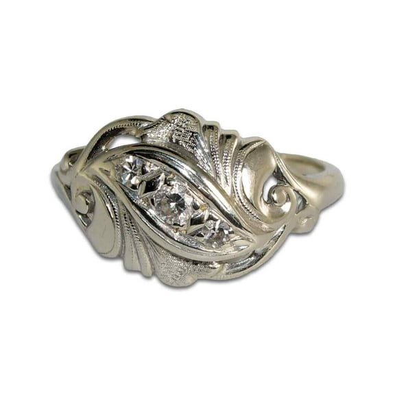 Circa 1920's Art Deco Diamond Engagement Ring, Antique Three Stone Diamond Wedding Anniversary Ring, Cluster Diamond Ring, 14K White Gold Plated, 1.5 Ct Simulated Diamond