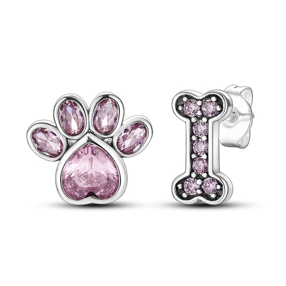 NARMO Original 925 Sterling Silver Stud Earrings Pink AAA CZ Cute Claw Bone Women Jewelry Gift