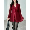 thumbnail image 6 of Women'S Sweater Dress Button V-Neck Long Sleeve Knit A-Line Mini Dress Red S, 6 of 9