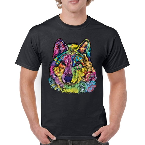 Tee Hunt Stare of The Wolf T-Shirt Dean Russo Colorful Neon Animal Men's Tee