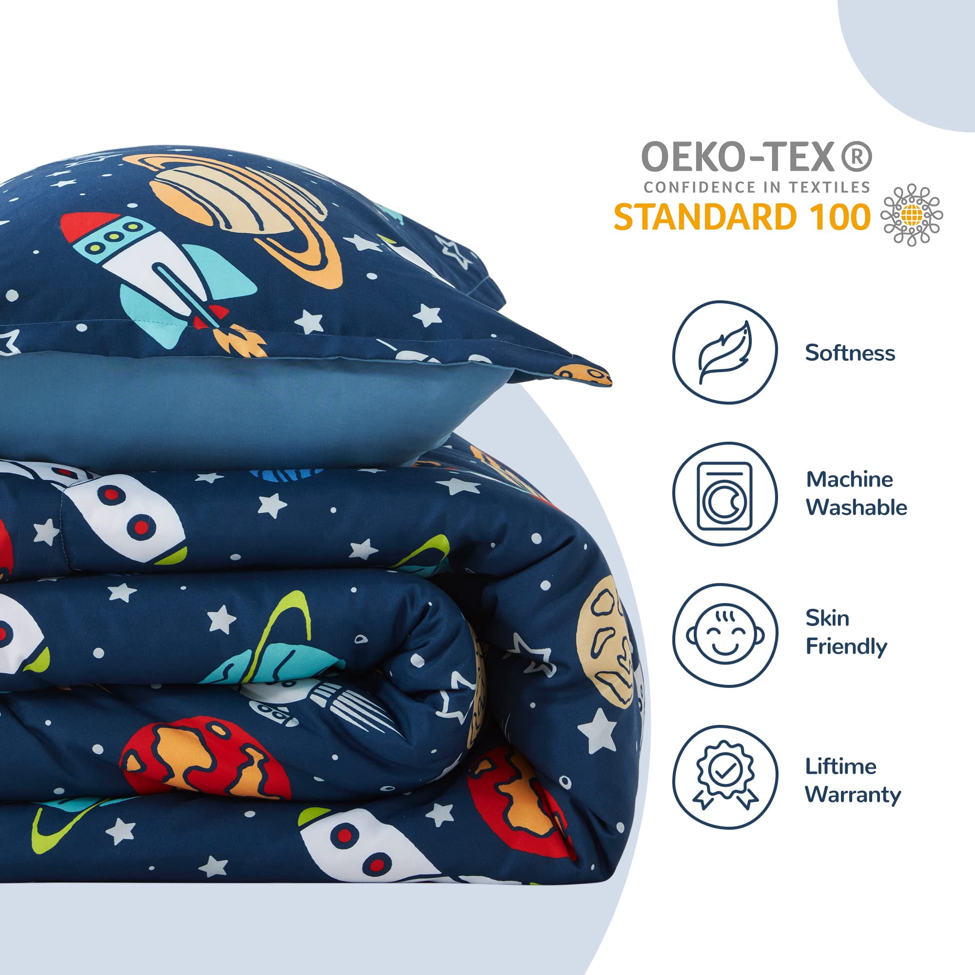 Sleep Zone Kids Bedding Comforter Set Twin/Twin Xl Size - Super Soft & Cute Printed 2-Piece Comforter Set All Seasons for Boys, Girls, Fade Resistant, Machine Washable, Rocket Galaxy