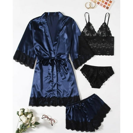 

Tejiojio Mother s Day Gifts Women Plus Size Comfort Bra Women Silk Robe Satin Bathrobe Sleepwear Pajamas