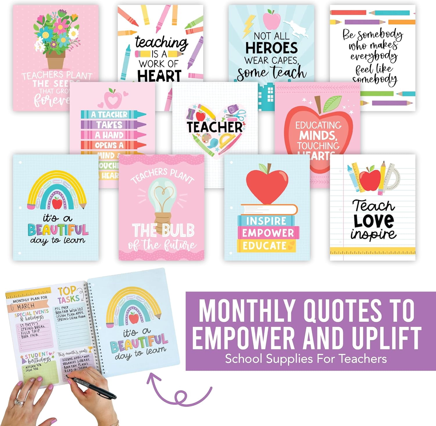Teacher Planner 2025-2026 – Undated Lesson Planner Book with Stickers, Monthly & Weekly Pages, Student & Substitute Info – Boho Homeschool & Classroom Organizer