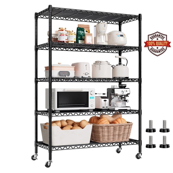 REIBII 73"H Storage Shelves 1650LBS Wire Shelving Unit with Wheels 5 Tier Heavy Duty Metal Shelves for Storage Rack,73"H x 35"W x 15"D