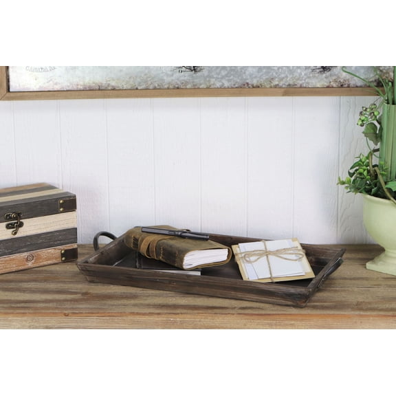 Contemporary Home Living Tapered Rectangular Tray with Side Handles - 18.5" - Brown