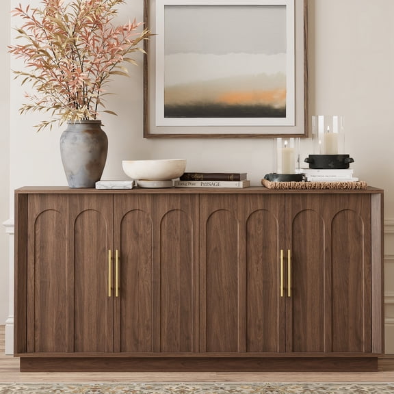 Forturetec Sideboard Buffet Cabinet with Storage, 67" Mid Century Modern Accent Cabinet with Shelves, Walnut