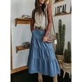 thumbnail image 3 of EMMIOL Women's High Waisted Tiered Denim Maxi Skirt Vintage A-Line Swing Jean Skirt with Pockets Casual Boho Style, 3 of 10