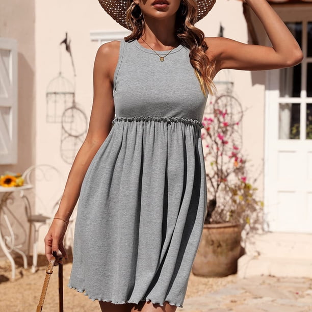 Vestido acampanado para mujer Vestido de verano con cuello redondo que combina con todo para bodas de cóctel FLhrweasw Para estrenar