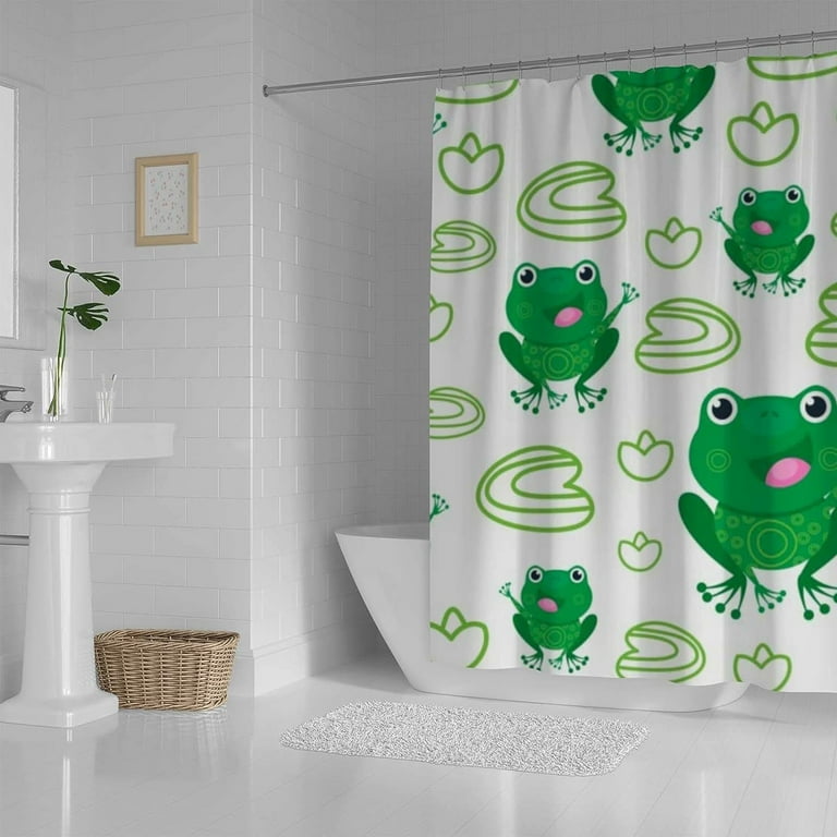 Coolnut Shower Curtain Set with Hooks Funny Frog On The Swamp Polyester  Waterproof Bath Curtain72 x 72 