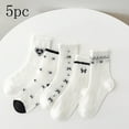 thumbnail image 2 of Beollynier 5-Pack Summer Thin Cotton Mid-Calf Socks for Girls - Cute Bow Print Breathable Lightweight Versatile Kids Socks for 3-14 Years - Ideal for Everyday Wear, 2 of 3