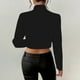 thumbnail image 5 of Top marrón,Blusa de mujer, jersey de manga larga con cuello vuelto, abrigo de poliéster con botones, cuello en V, estilo informal, para uso diario en casa, sopatenor, 5 of 9