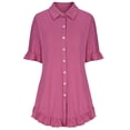 thumbnail image 5 of Summer Savings Clearance 2024! TAGOLD Womens Dress,Women's Color Shirt Skirt Ruffle Sleeve Irregular Shirt Dress Short Sleeve V-Neck Knee Length Dress, 5 of 5