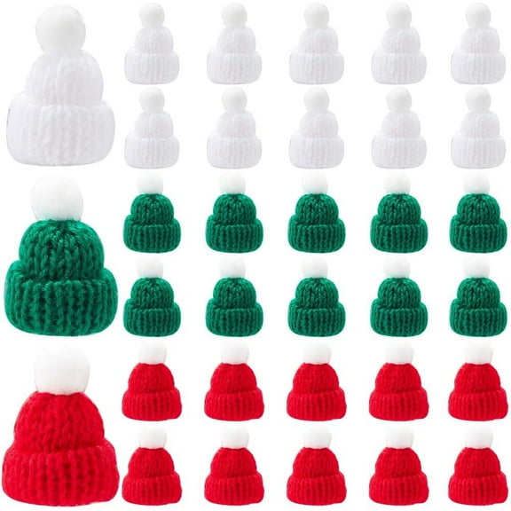 51pcs 3 colors Mini Knit Hats Christmas Santa Claus Miniature Knitting Woolen Hats Xmas Tree Ornaments Cute Small DIY Hair Accessories for Winter Holiday Party Favor Art Crafts Decoration Polyester
