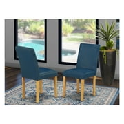 East West Furniture Abbott 35" Leather Dining Chairs in Oak/Blue (Set of 2)