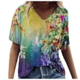 thumbnail image 1 of Birdeem Mode Femme Blouse à Manches Courtes Imprimée Col en V T-Shirt d'Été, 1 of 5