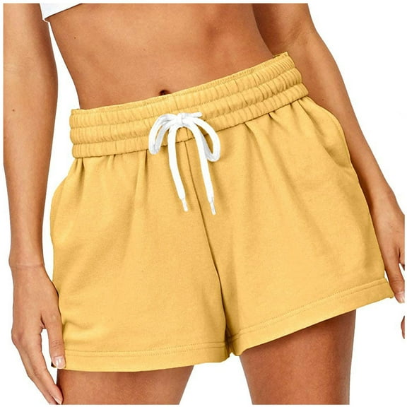 JINMGG Shorts for Women Clearance $5 Fashion Women Drawstring Casual Pocket Loose Solid Color Sports Shorts Pants Yellow XXXL