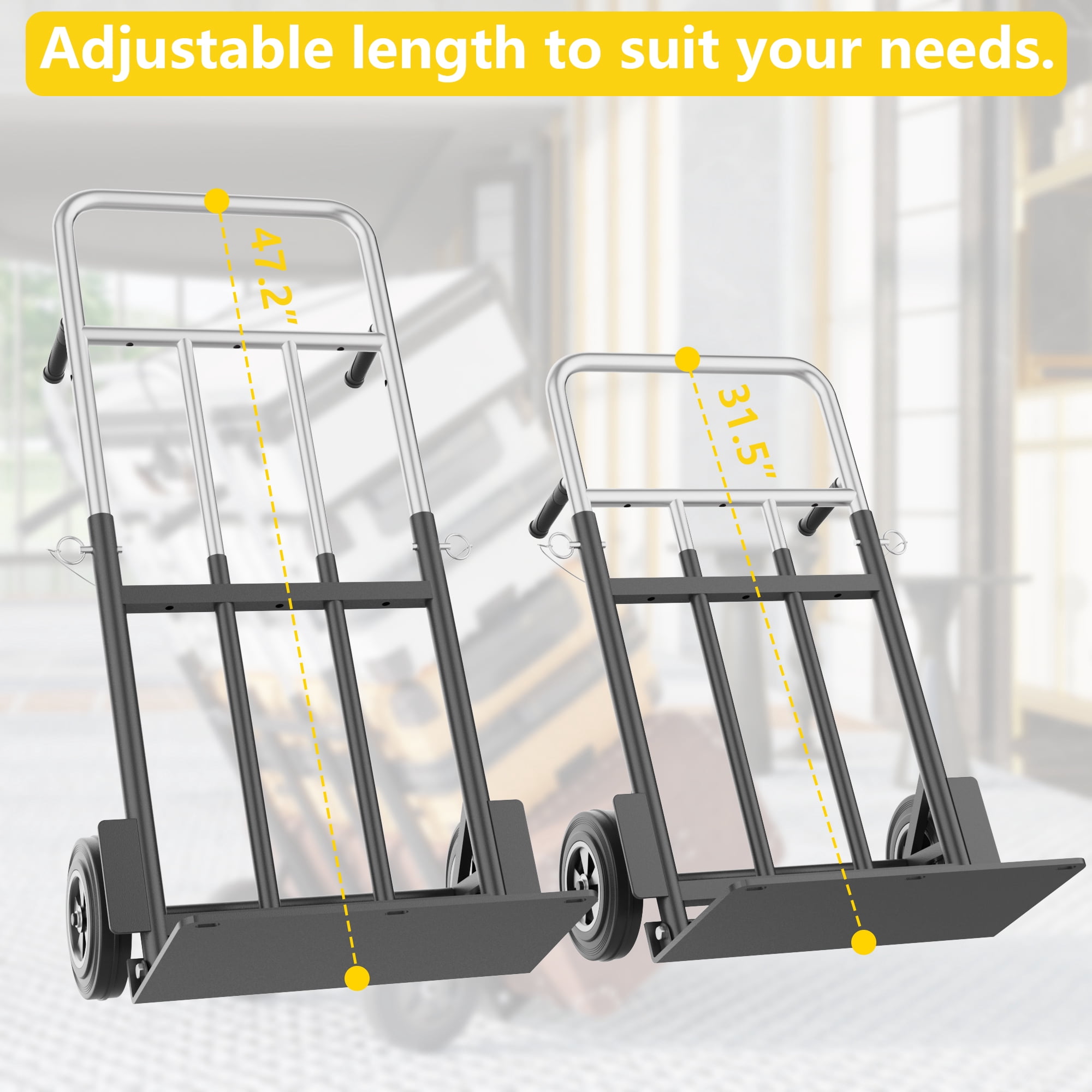 HOHYN Folding Hand Truck Dolly - 600 LB Load Rating, Heavy-Duty Wheels and Compact Design for Moving Heavy Loads in Offices,Warehouses , Shopping, and Homes