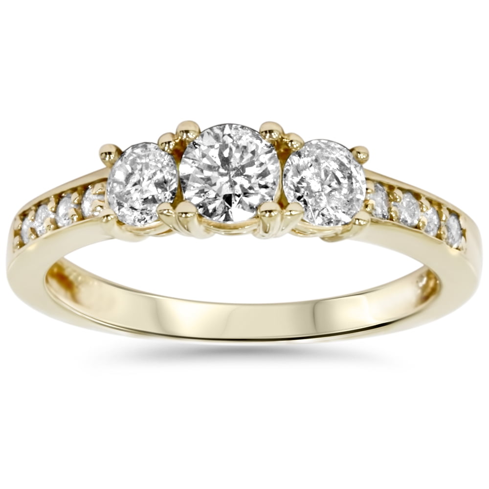 1ct 3 Stone Diamond Engagement Ring 14K Yellow Gold by Pompeii3
