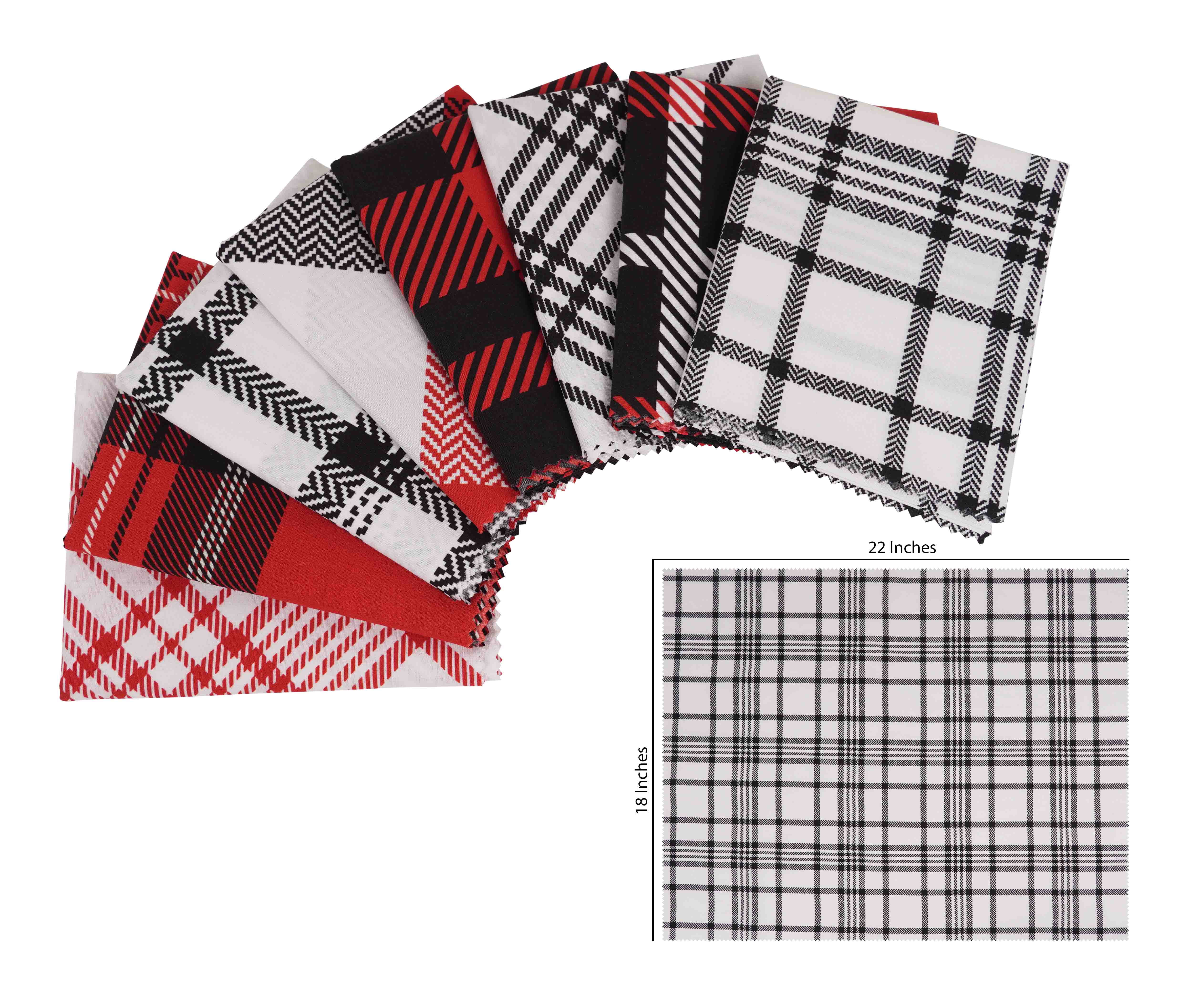 Soimoi 8 Pc Fat Quarter Bundle,Check & TartanPrint 18"x 22"DIY Patchwork-100% CottonPre-Cut Quilting Fabric Maroon & Black
