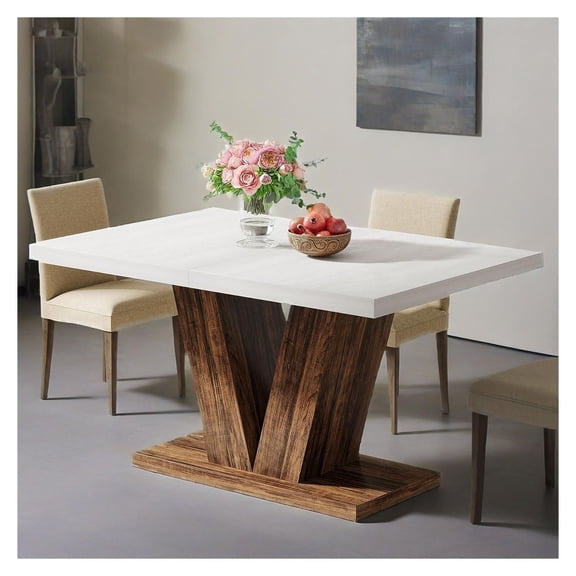 47-Inch Dining Table for 4, White Kitchen Table - Farmhouse Wooden Pedestal Table for Dining Room