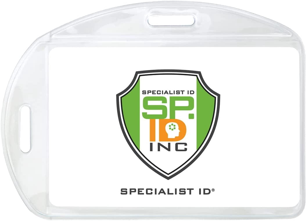 100 Pack - Badge Holder Horizontal or Vertical - Clear Transparent Plastic 2.25 X 3.5 Inch Card Protector - Flexible Vinyl Name Tag Holders for Office, Nurse, Employee Access Cards - Specialist ID