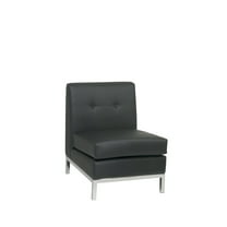 OSP Home Furnishings Wall Street Armless Chair. Black Faux Leather.