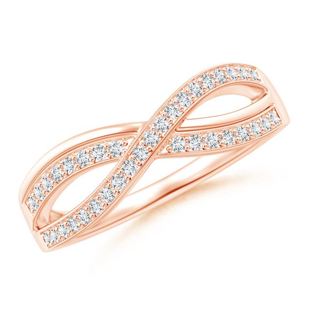 Angara Natural Diamond Ring - Pave Set Diamond Infinity Ring in 14K Rose Gold for Women (Ring Size = 6)