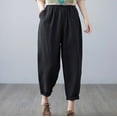 thumbnail image 5 of up to 60% off Gifts Usmixi Womens Casual Trousers Breathable Cotton Linen Elastic Waist Cropped Pants Leisure Solid Loose Straight Pants with Pocket Black m, 5 of 7