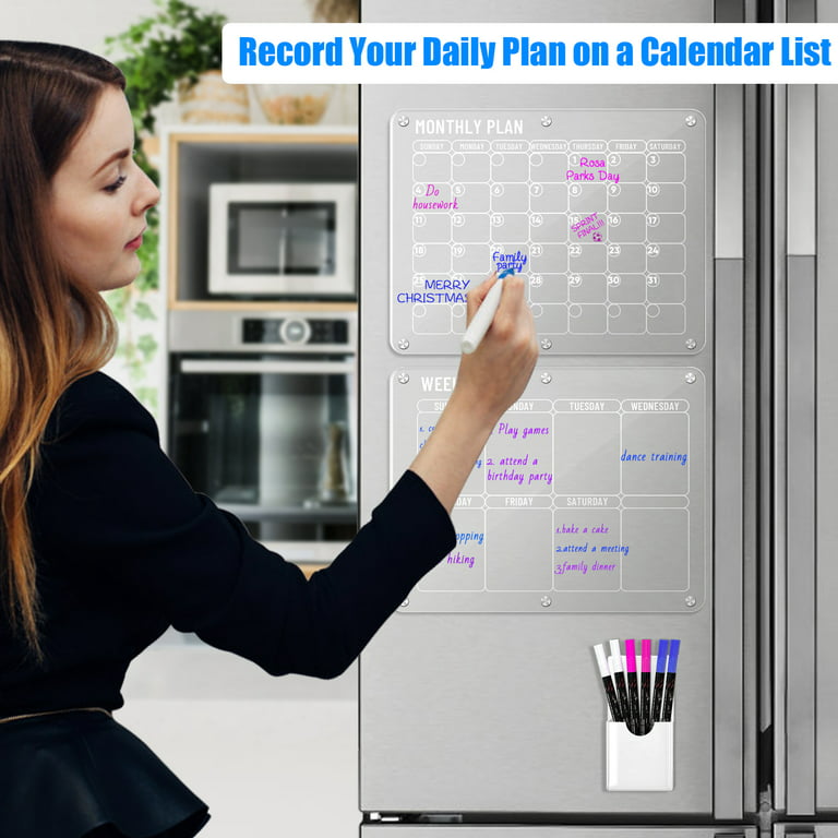 Acrylic Magnetic Dry Erase Board and Calendar for Fridge, Clear Set of 2  Dry Erase Board Calendar for Refrigerator Reusable Planner, Includes 6 Dry  Erase Markers with 3 Colors(16x12Inches) - Yahoo Shopping