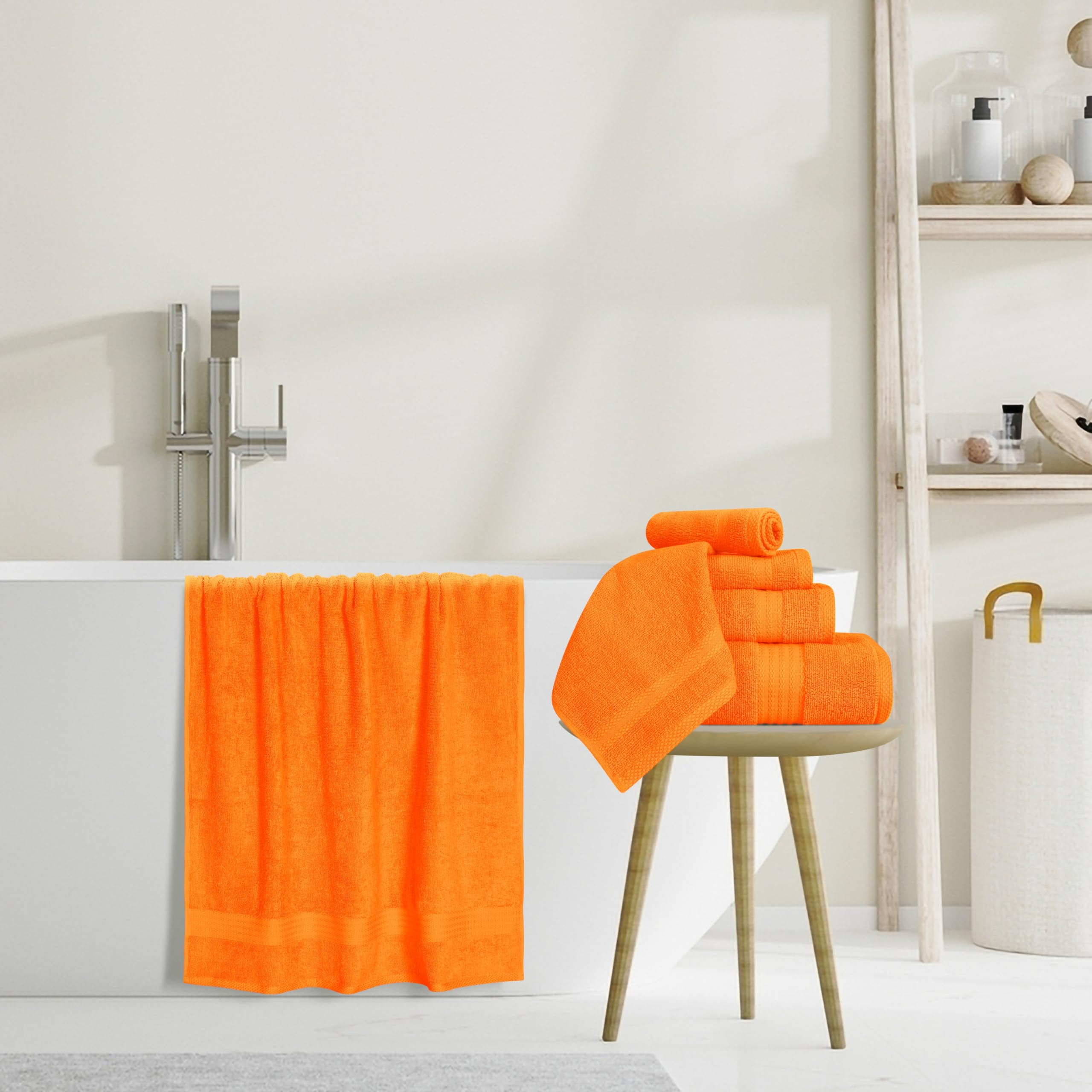 MyOwn Ultra Soft 8-Piece Towel Set - 100% Pure Ringspun Cotton, Contains 2 Oversized Bath Towels 27x54, 2 Hand Towels 16x28, 4 Wash Cloths 13x13 - Ideal for Everyday use, Hotel & Spa - Orange
