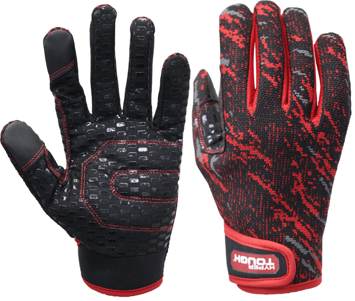 Hyper Tough Stretch-Knit Mechanic Glove with Non-Slip Silicone Prints, Black Color, Men's Large Size