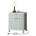 thumbnail image 1 of OAKHAM Table de Chevet 2 Tiroirs Style Ferme avec Station de Charge et Ports USB/Type-C, 1 of 7