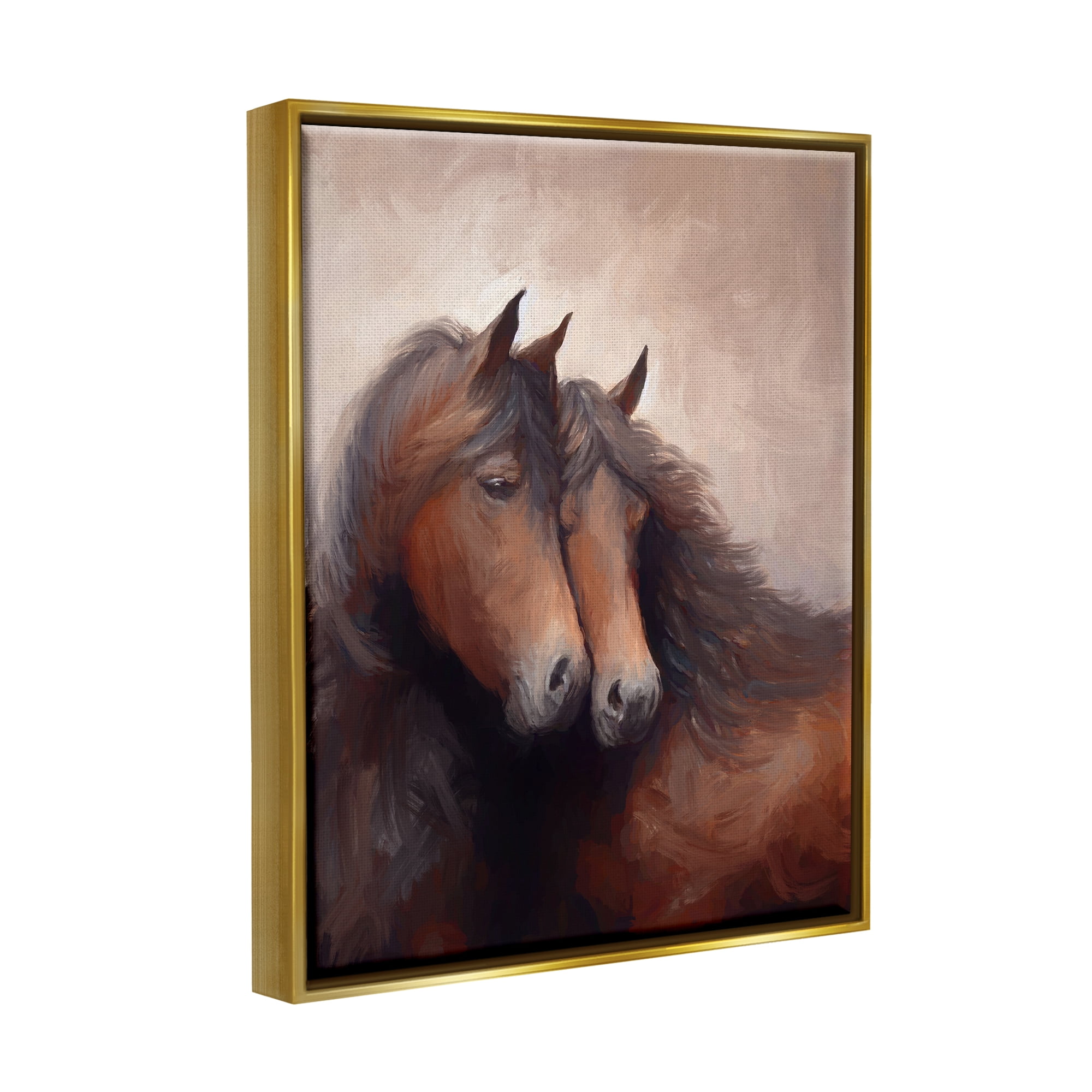 Stupell Industries Brown Cuddling Stallions Animals & Insects Painting Gold Floater Framed Canvas Art Print Wall Art, 25 x 31