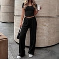 thumbnail image 2 of Lumtrix 2 Piece Sets for Women Summer 2026 Spring Summer Ribbed Lounge Set Matching V Neck Crop Tops Wide Leg Pants with Pockets Airport Travel Outfits Black L, 2 of 4