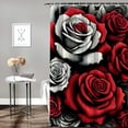 thumbnail image 2 of Jeuxus Rose Flower Boho Red White Rose Floral Durable and Washable Waterproof Shower Curtain Various Sizes 72"x72, 2 of 7