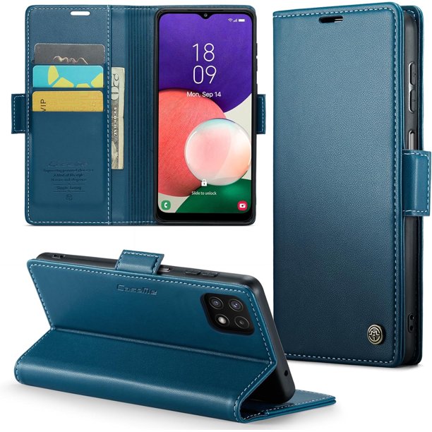 Funda tipo cartera para Samsung Galaxy A22 5G con tarjetero, función atril, cierre magnético, protección antigolpes de piel sintética, con tapa tipo cartera para Samsung A22 5G