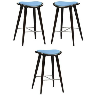 Home Square Lucio 29" Faux Leather Bar Stool in Blue and Cappuccino - Set of 3