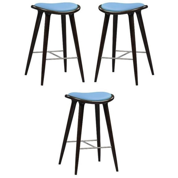 Home Square Lucio 29" Faux Leather Bar Stool in Blue and Cappuccino - Set of 3