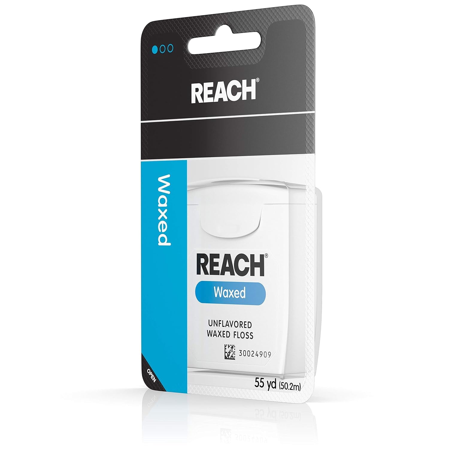 REACH Waxed Dental Floss, Unflavored, Plaque Remover, Shred Resistant, Extra Wide Cleaning, Gentle on Gums & Teeth, PFAS-Free, Oral Care, for Adults & Kids, 55yd, 1 Pack