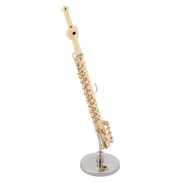 Peahefy Instrument Model,Miniature Flute Replica with Stand and Case Gold Plated Instrument Model Musical Ornaments, Miniature Flute