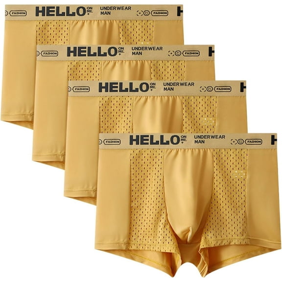 Hello Mesh Mens Underwear,Low Rise Boxer Briefs for Men,Ice Silk Breathable Trunk,Ultra-thin Panties