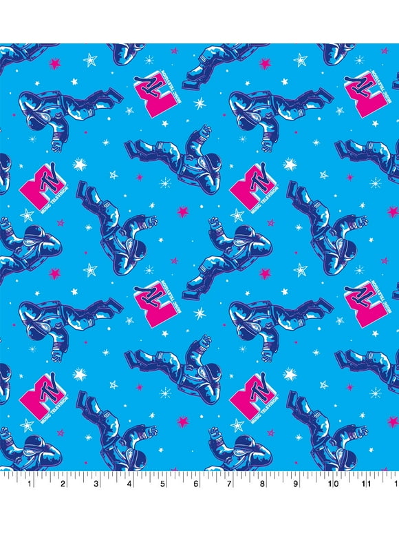 Springs Creative 18" x 21" Cotton Nickelodeon I Want My MTV Precut Sewing & Craft Fabric, Blue, Pink and White