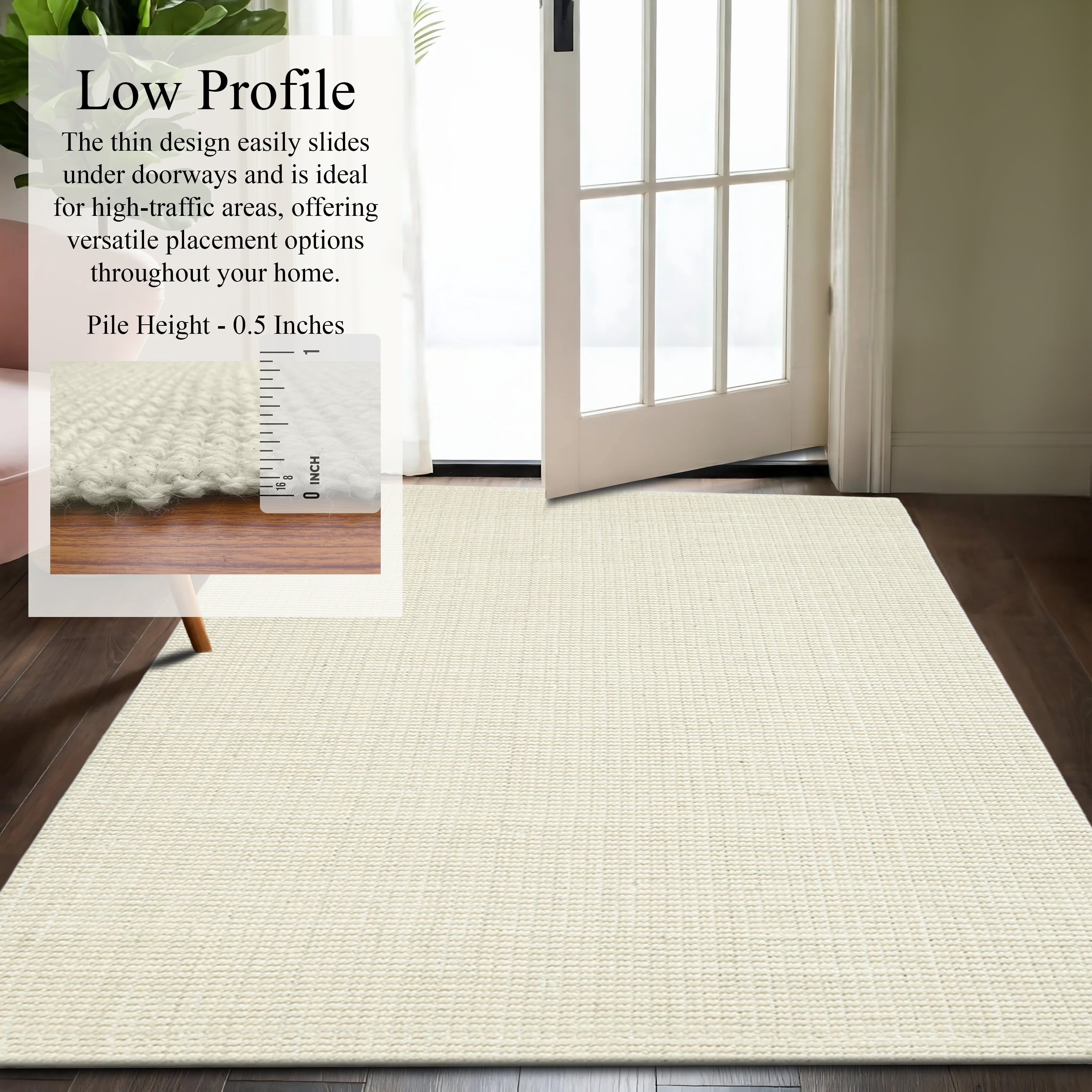 Delara Premium Handwoven Wool and Jute Area Rug, 8'.8" x 12', Natural Boucle, 0.25" Thick, Soft & Durable for Living Room, Bedroom, Entryway