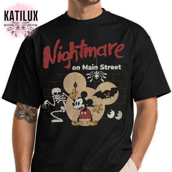 Nightmare on Main Street T-shirt, Vintage Mickey Halloween Tee, Funny Spider Skeleton Retro Disney Shirt for Halloween 2025 Party