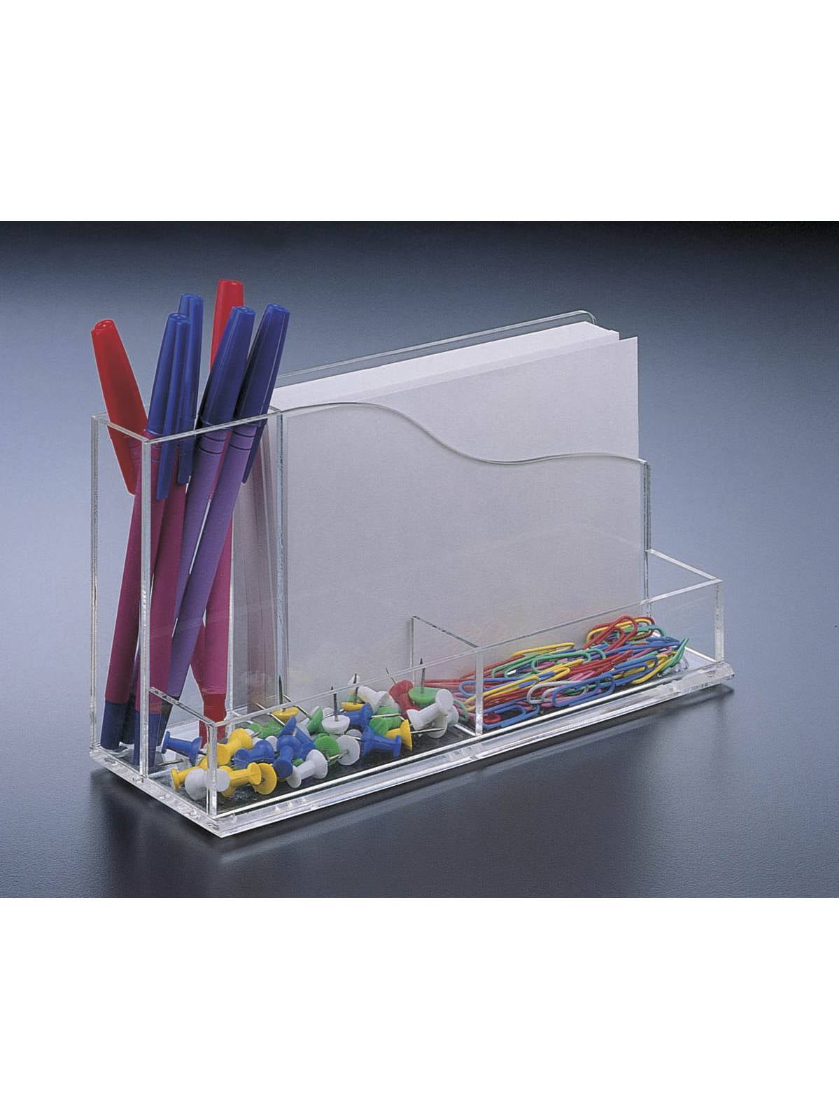 Acrylic Lucite Desk Organizer w/ 4 X 6 Memo Pad Holder w/ paper