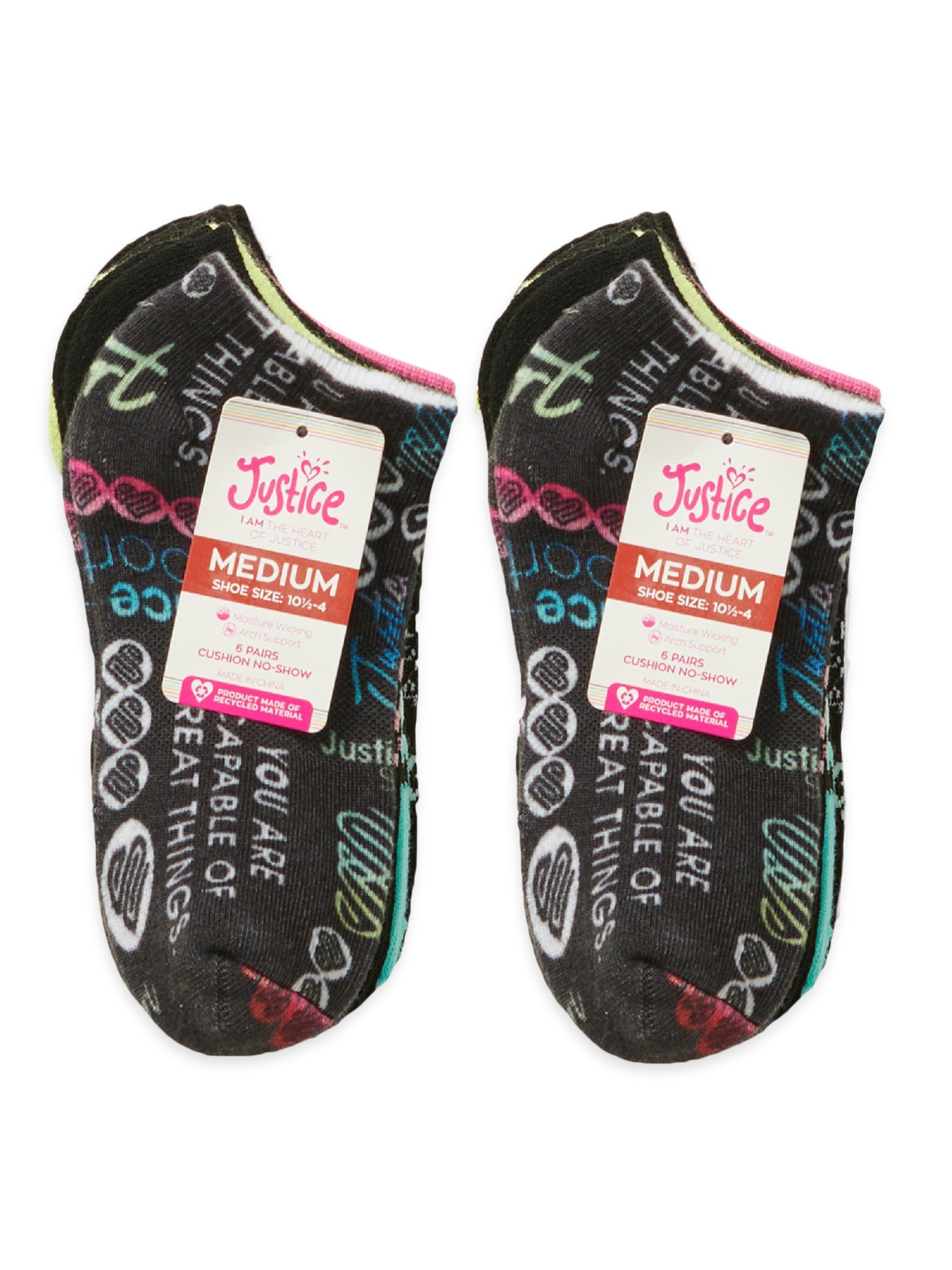 Justice Girls No Show Socks, 12-Pack, Sizes M-L