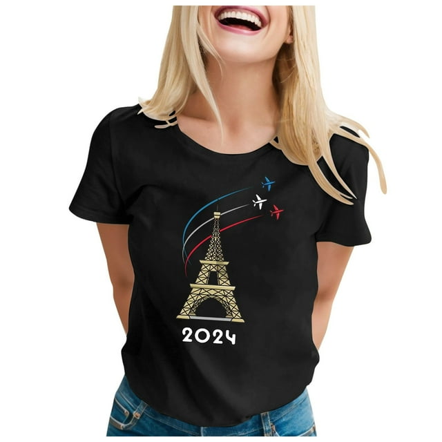 TINZ T-Shirt Femme Été Haut à Manches Courtes Col Rond Haut à Motif Haut Décontracté Chandails de Football pour Dames Chandails d'Été pour Femmes T-Shirt à Manches Courtes