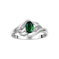 RYLOS Rings for Women 14K White Gold Ring Classic Style Birthstone Ring 6X4MM Gemstone & Diamonds Green Sapphire Jewelry for Women Size 7