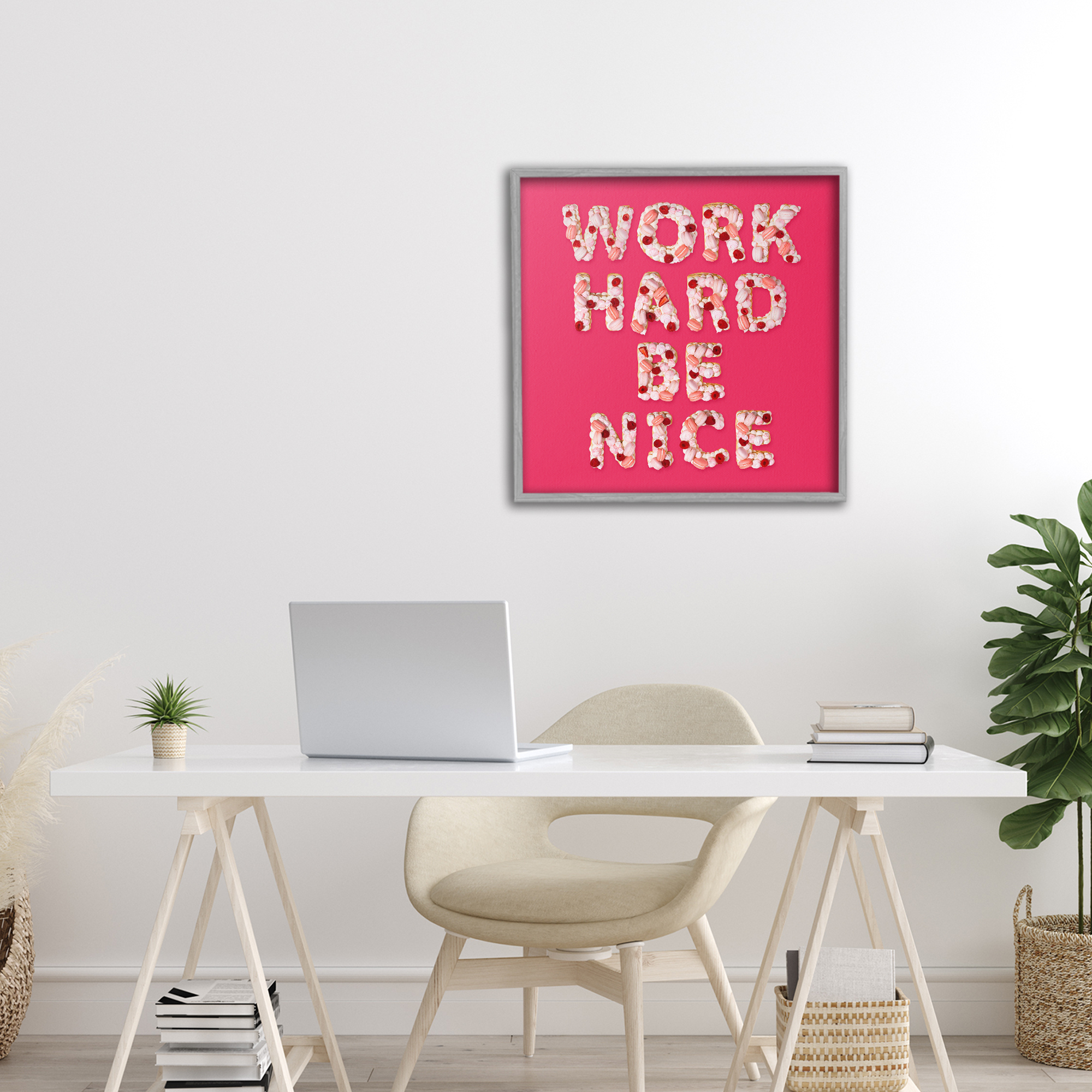Work Hard Be Nice Gray Framed Giclee Art, design by LISH Creative